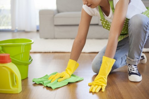 Staff member conducting a carpet cleaning risk assessment on site